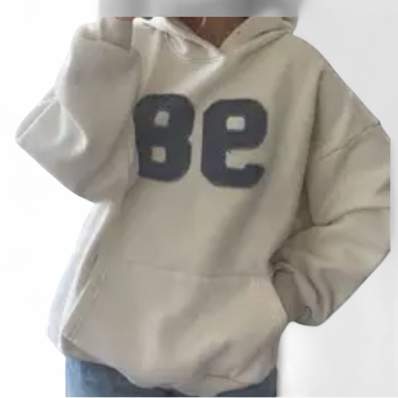 Edikted Cream and Blue Oversized Hoodie Sweatshirt - Picture 4 of 4